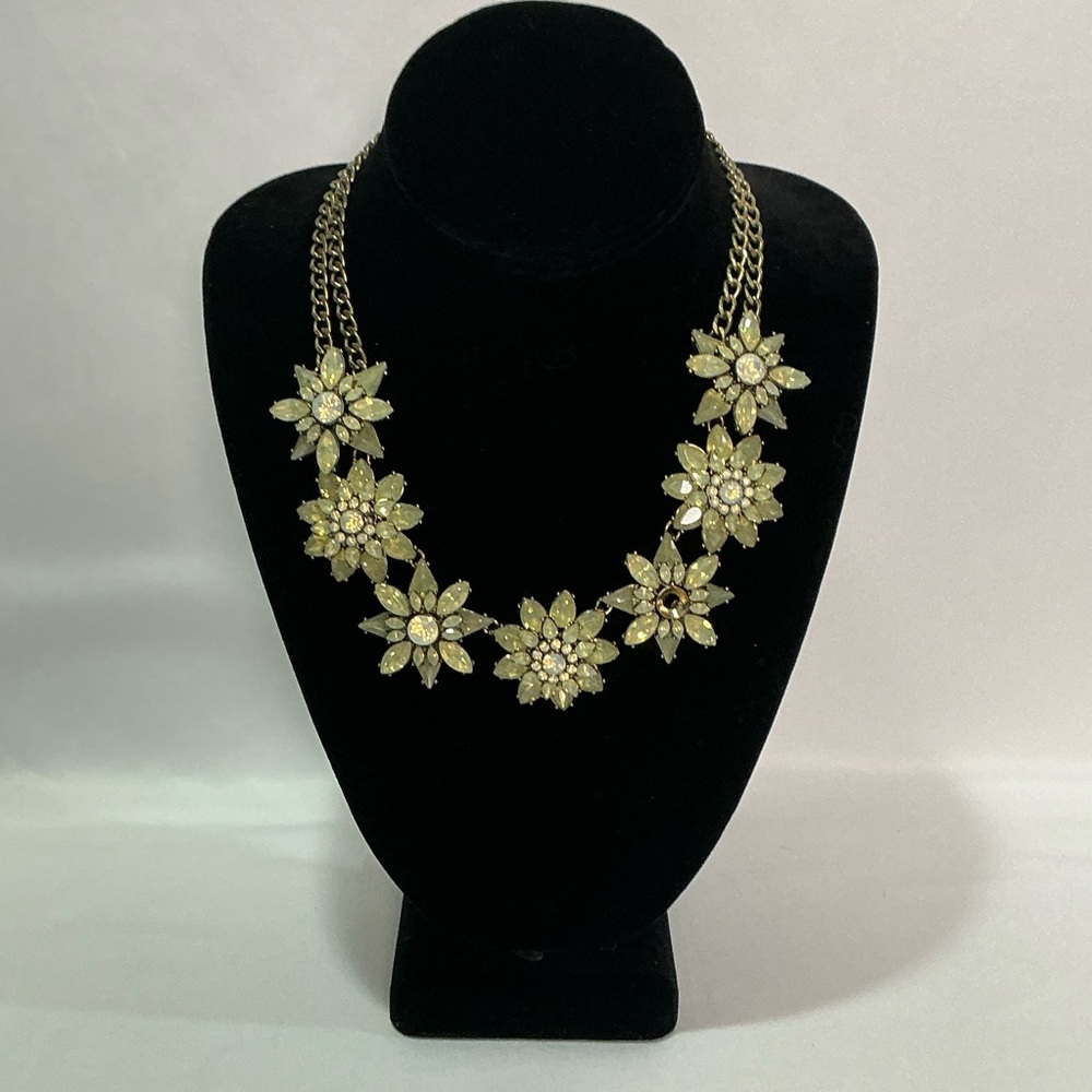 Vintage BaubleBar Rhinestone Statement Gold Floral Necklace